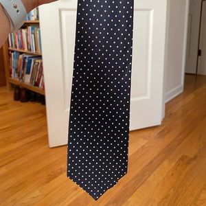 T M Lewis Navy and white polka dot tie